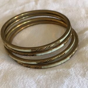 Set of4 Brass and mother of pearl antique bangles